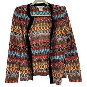 Misook Vibrant Chevron Rainbow ZigZag Print Blazer Sweater Size Medium